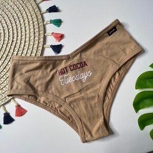Victoria's Secret PINK Cotton Cheekster Panty Hot Cocoa Tuesdays Beige Large NEW